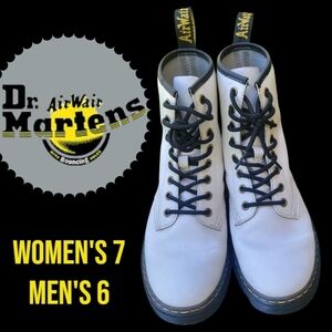 Dr Martens Zavala White Combat Boot Lace Up Chunky Mens Or Womens